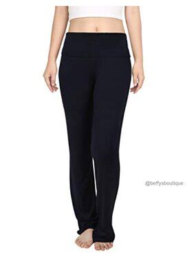 Womens Fold Over Waist Flare Leg Yoga Pants Workout Leggings